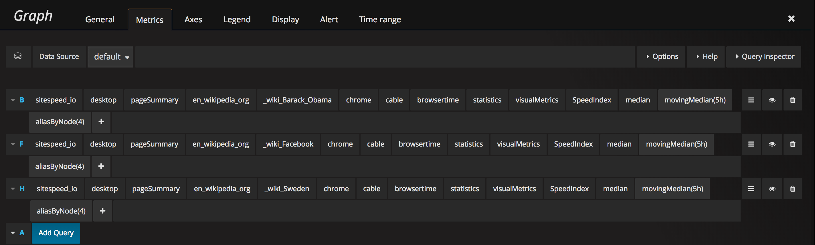 Time range for the history graph