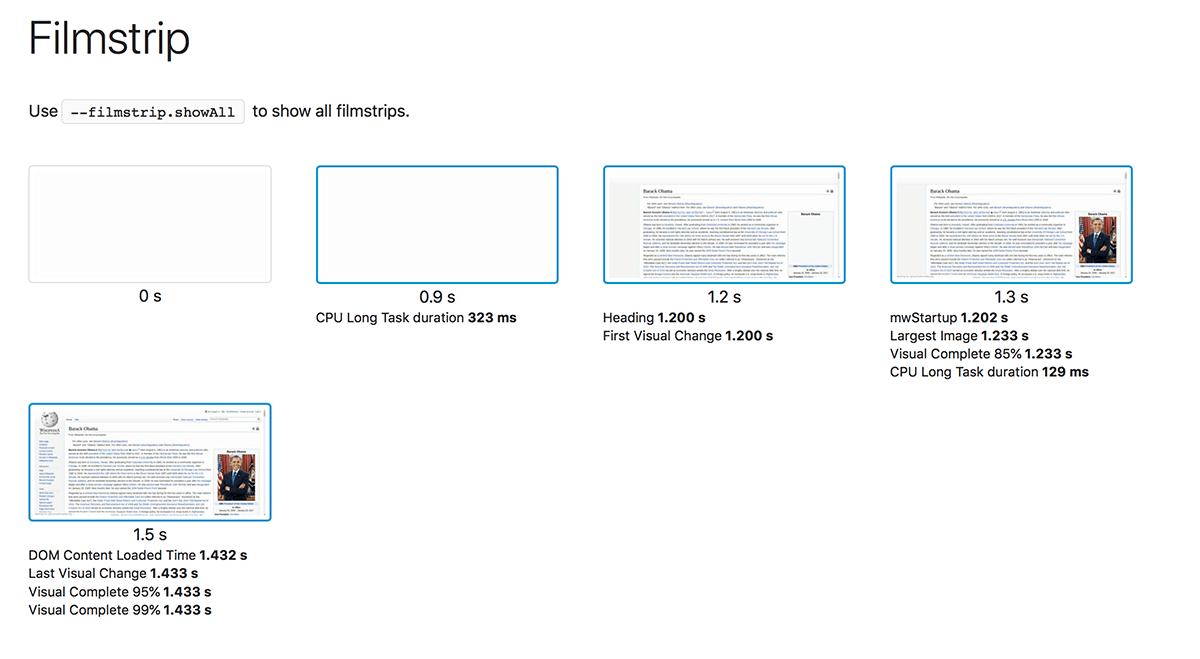 CPU long tasks in the film strip