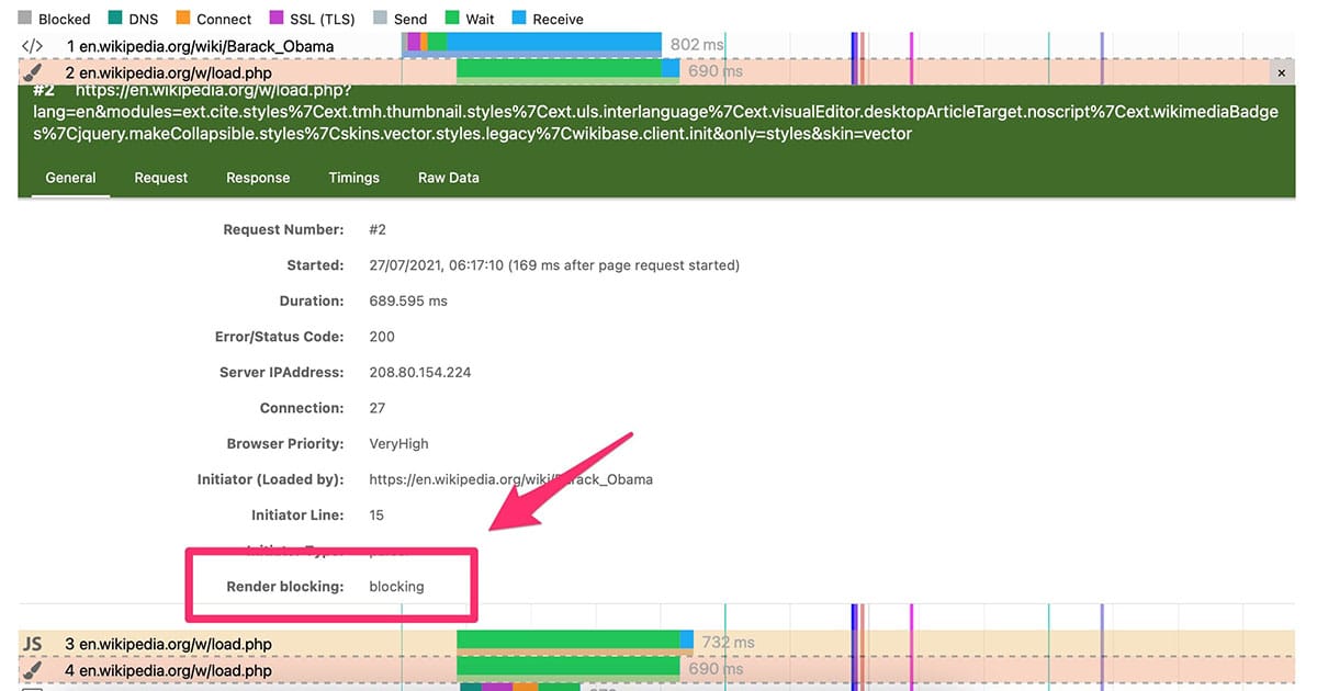 See more blocking info in the waterfall