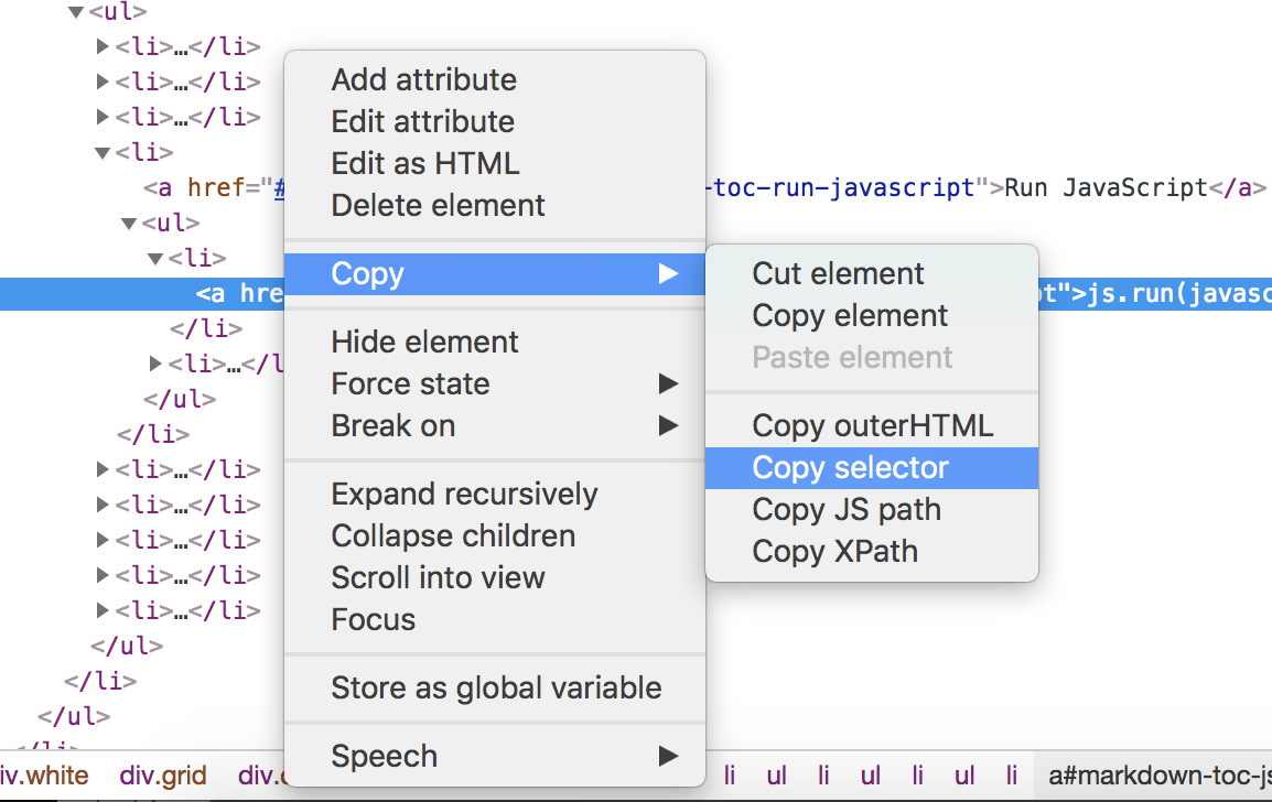 Using Chrome to find the selector