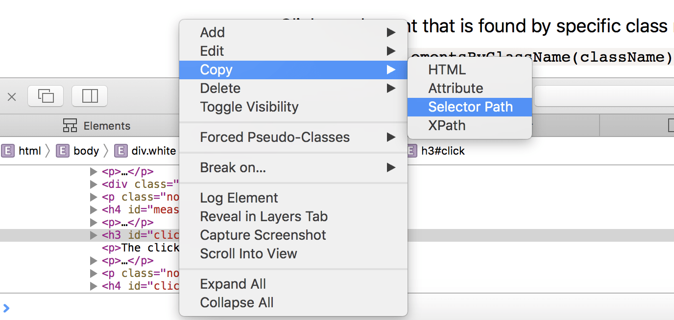 Using Safari to find the selector